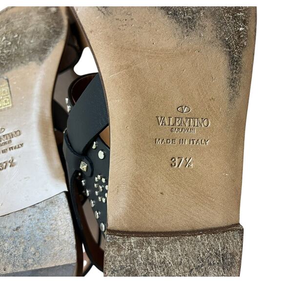 Valentino Garavani Black Suede Studded Flat Sandals Size 37.5 Authentic - Picture 12 of 12